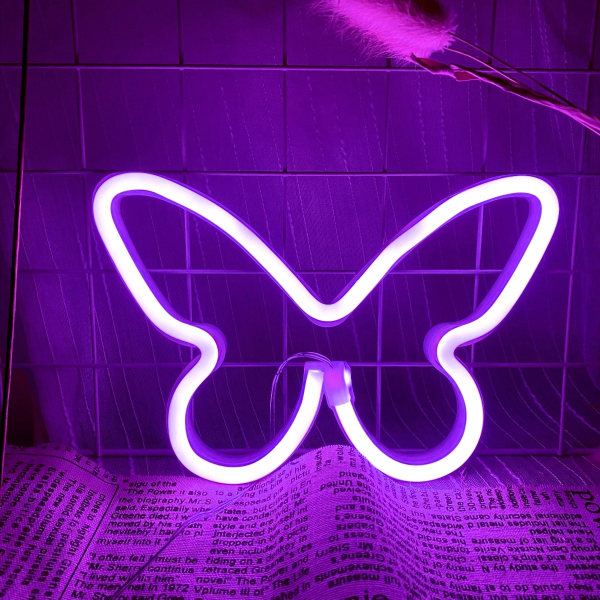 Foyer Lighting Wall Decor - LED butterfly neon lights, USB or