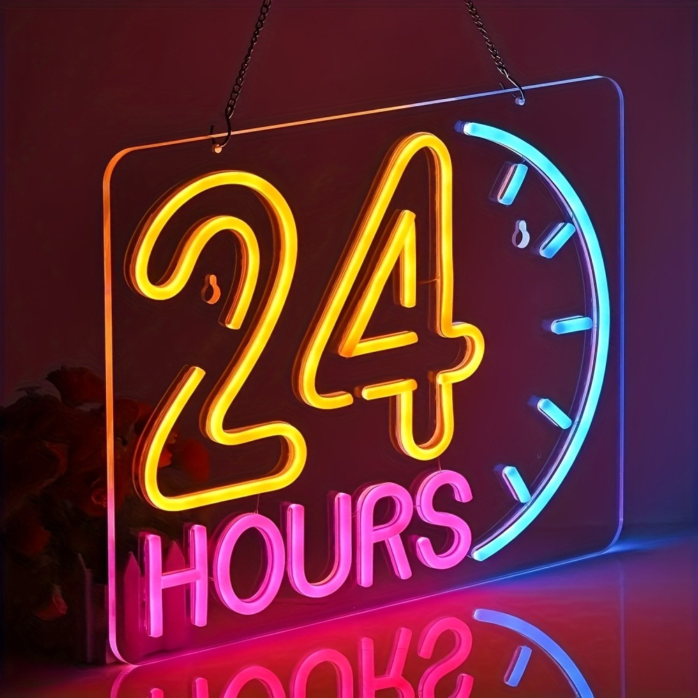 Decor Lighting Opening Hours - 24-Hour LED Neon Signs, USB Powered
