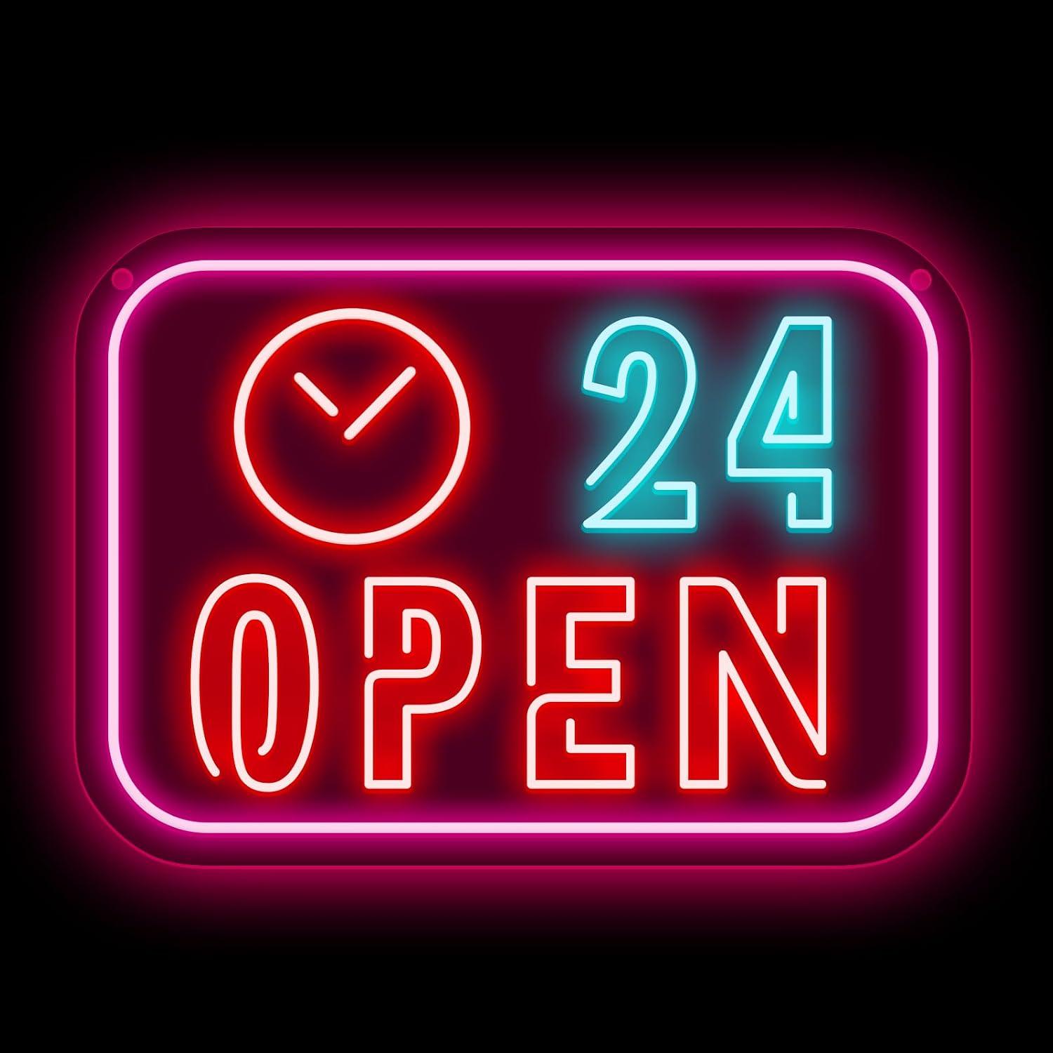 Decor Lighting Opening Hours - Clock 24 Hours Open Neon Sign