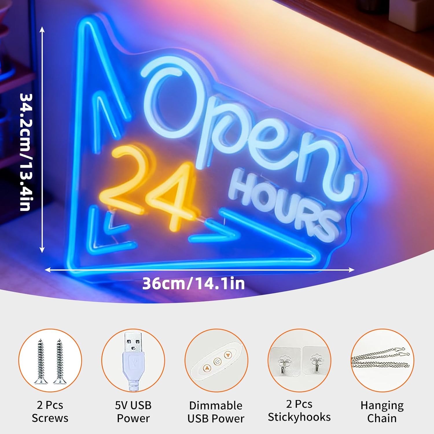  24 Hours Open Neon Sign USB  - Decor Lighting Opening Hours ulasan dan harga