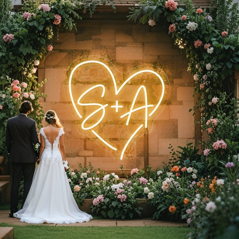 Custom Initials Heart LED Neon - Lighting Decor Wedding ulasan dan harga