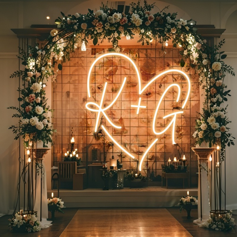 Custom Initials Heart LED Neon - Lighting Decor Wedding ulasan dan harga