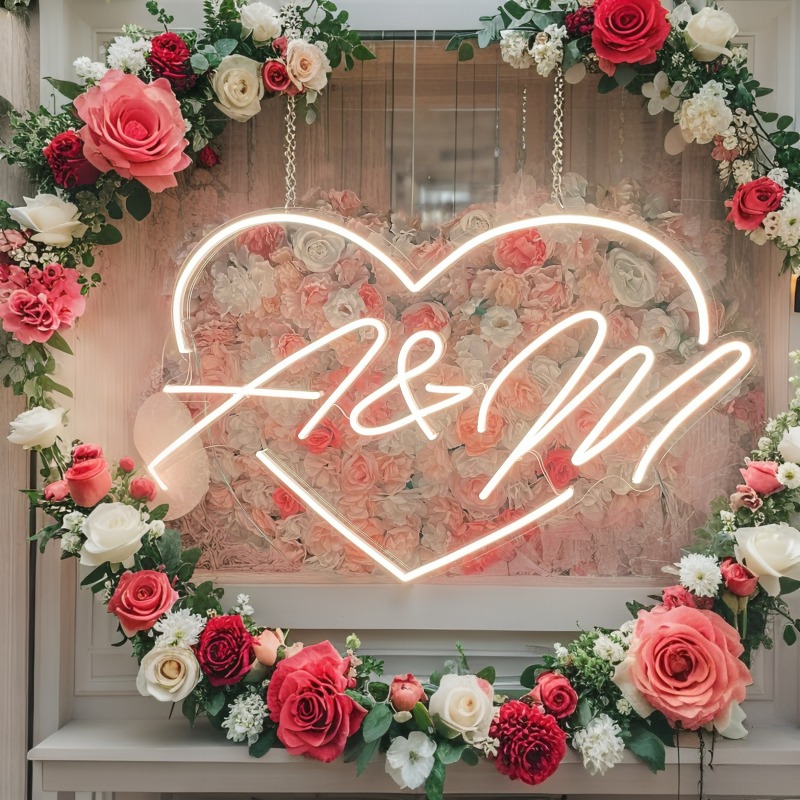 Custom Initials Heart LED Neon - Lighting Decor Wedding ulasan dan harga