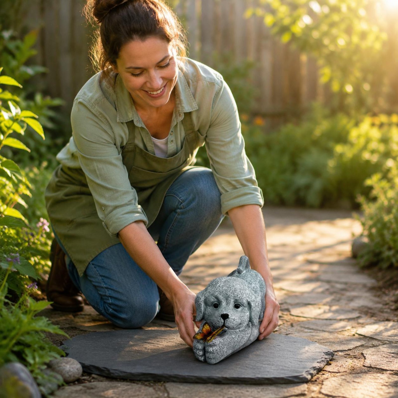 Solar Dog Statue Resin Craft S - Yard Lighting Decor ulasan dan harga